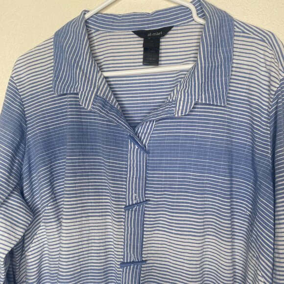 Ali Miles Tunic Top Womens 2X Blue Striped Button Front  3/4 Sleeves Lagenlook C - Picture 3 of 16